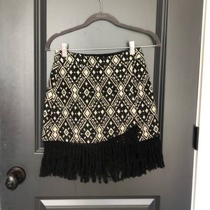 Black and White Fringe Wrap Skirt